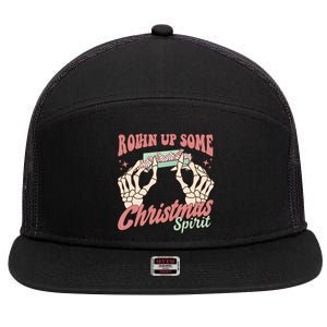 Rollin Up Some Christmas Spirit Funny Marijuana 7 Panel Mesh Trucker Snapback Hat