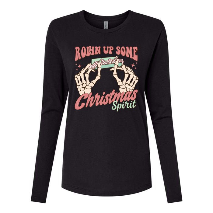 Rollin Up Some Christmas Spirit Funny Marijuana Womens Cotton Relaxed Long Sleeve T-Shirt