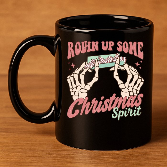 Rollin Up Some Christmas Spirit Funny Marijuana 11oz C Handle Ceramic Mug