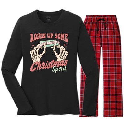 Rollin Up Some Christmas Spirit Funny Marijuana Women's Long Sleeve Flannel Pajama Set 