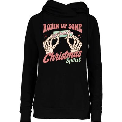 Rollin Up Some Christmas Spirit Funny Marijuana Womens Funnel Neck Pullover Hood