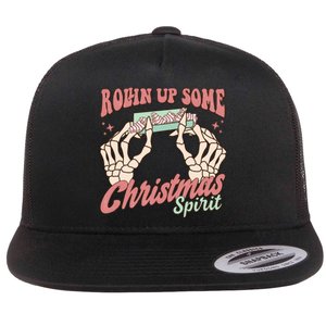 Rollin Up Some Christmas Spirit Funny Marijuana Flat Bill Trucker Hat