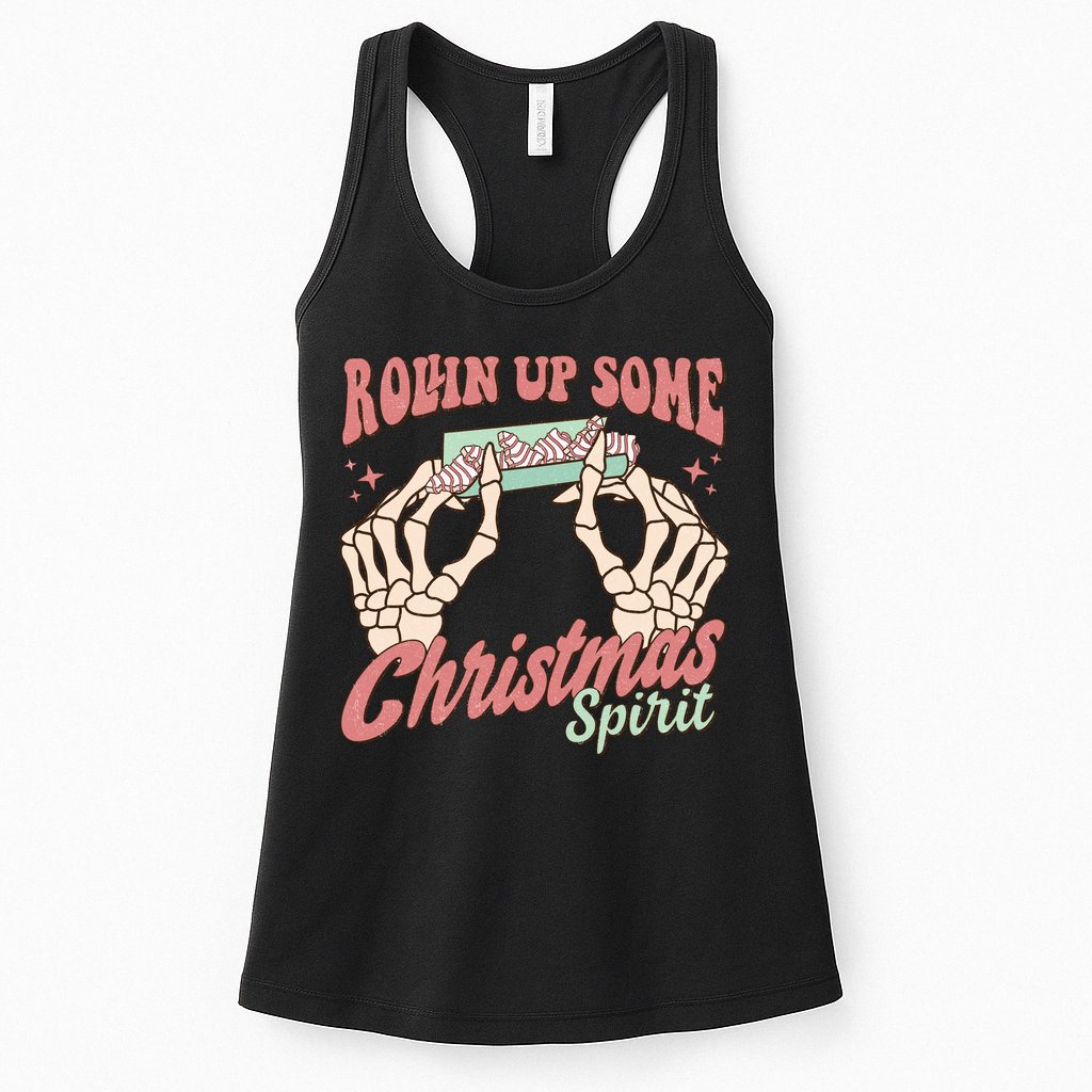 Rollin Up Some Christmas Spirit Funny Marijuana Womens Tank Top