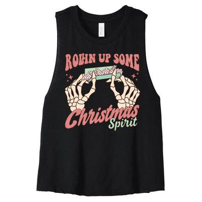 Rollin Up Some Christmas Spirit Funny Marijuana Women's Racerback Cropped Tank