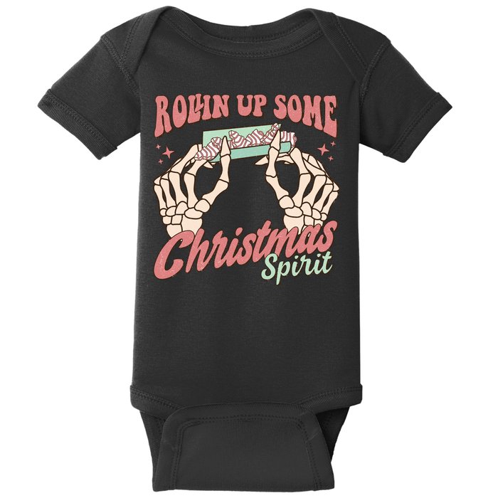 Rollin Up Some Christmas Spirit Funny Marijuana Baby Bodysuit