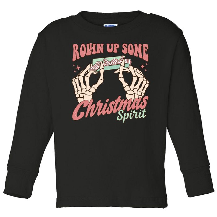 Rollin Up Some Christmas Spirit Funny Marijuana Toddler Long Sleeve Shirt