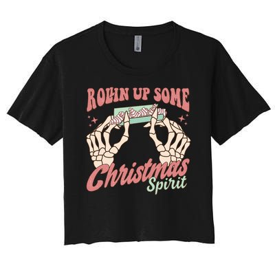 Rollin Up Some Christmas Spirit Funny Marijuana Women's Crop Top Tee