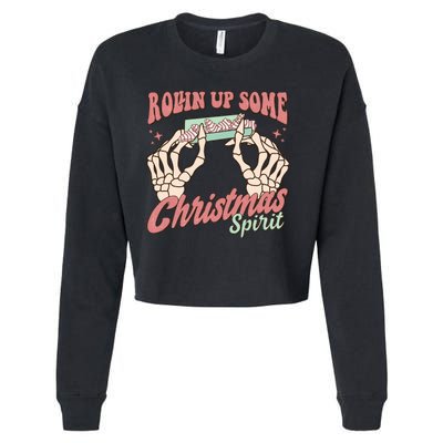 Rollin Up Some Christmas Spirit Funny Marijuana Cropped Pullover Crew