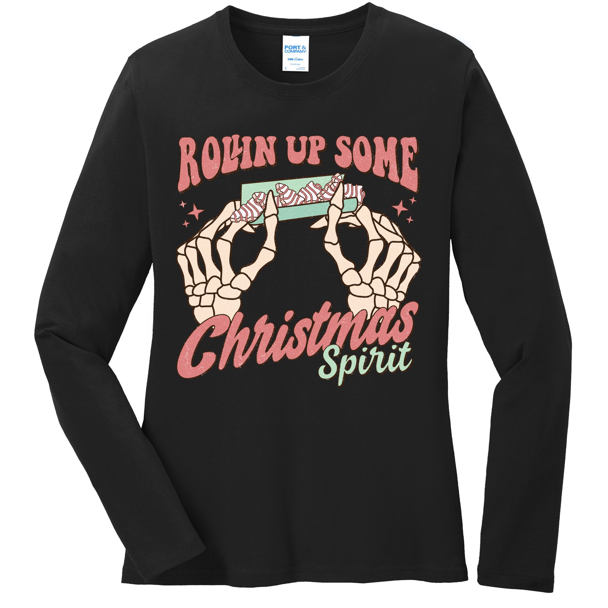Rollin Up Some Christmas Spirit Funny Marijuana Ladies Long Sleeve Shirt