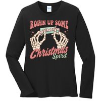 Rollin Up Some Christmas Spirit Funny Marijuana Ladies Long Sleeve Shirt