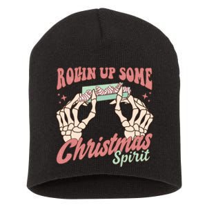 Rollin Up Some Christmas Spirit Funny Marijuana Short Acrylic Beanie