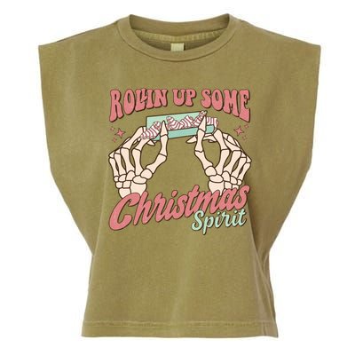 Rollin Up Some Christmas Spirit Funny Marijuana Garment-Dyed Women's Muscle Tee