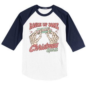 Rollin Up Some Christmas Spirit Funny Marijuana Baseball Sleeve Shirt