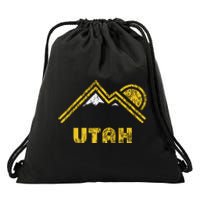 Retro Utah T Vintage Mountains Design Drawstring Bag