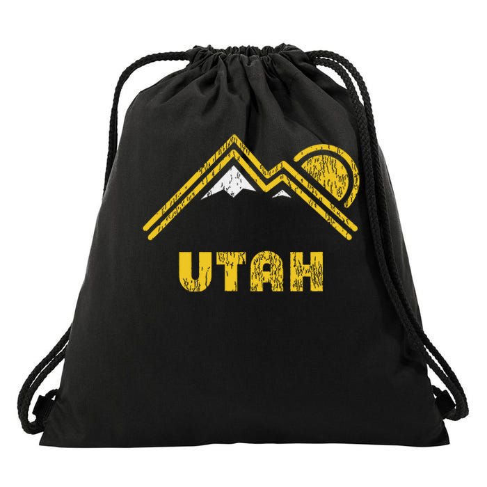 Retro Utah T Vintage Mountains Design Drawstring Bag