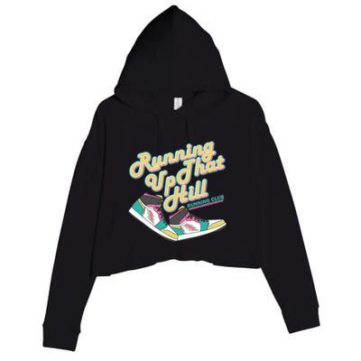 Running Up That Hill Retro Running Marathon Track Cross Crop Fleece Hoodie