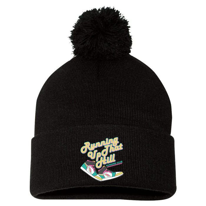 Running Up That Hill Retro Running Marathon Track Cross Pom Pom 12in Knit Beanie