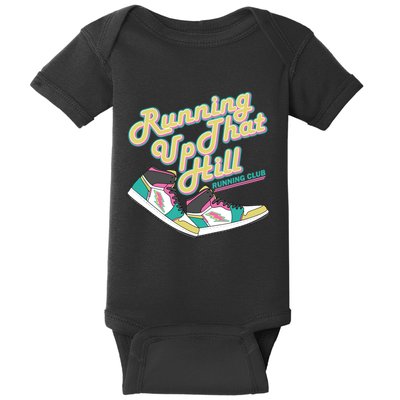 Running Up That Hill Retro Running Marathon Track Cross Baby Bodysuit