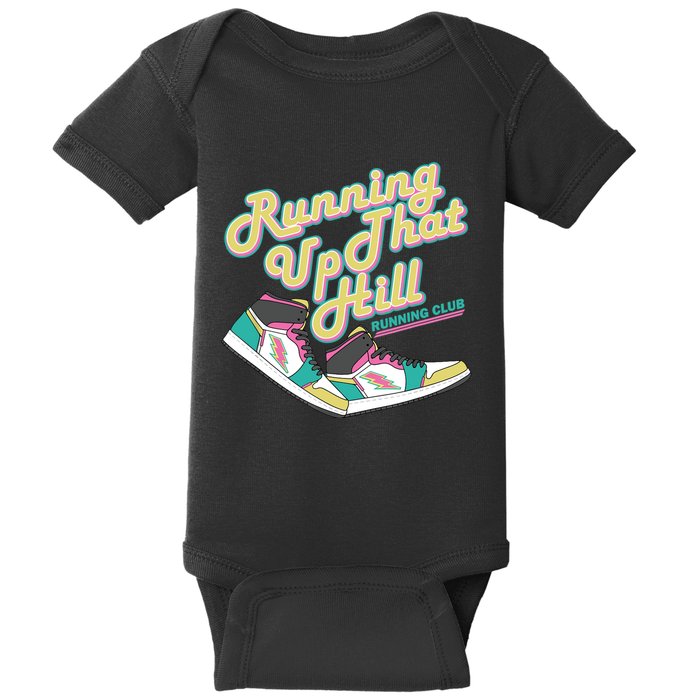 Running Up That Hill Retro Running Marathon Track Cross Baby Bodysuit