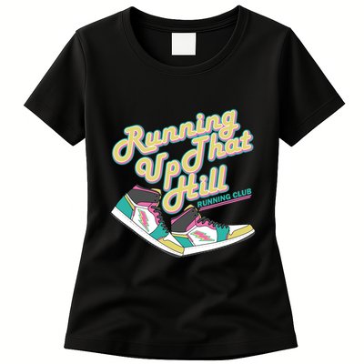 Running Up That Hill Retro Running Marathon Track Cross Womens T-Shirt