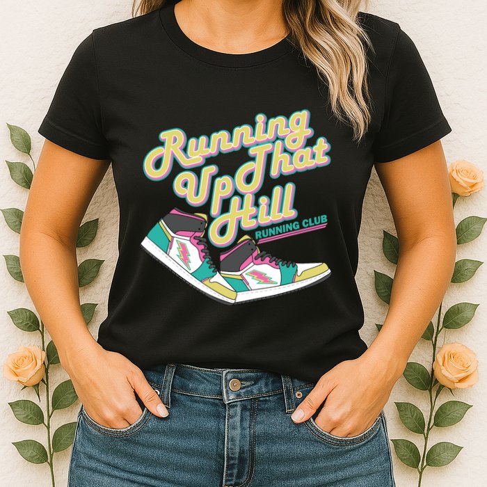 Running Up That Hill Retro Running Marathon Track Cross Womens T-Shirt