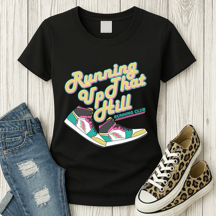 Running Up That Hill Retro Running Marathon Track Cross Womens T-Shirt