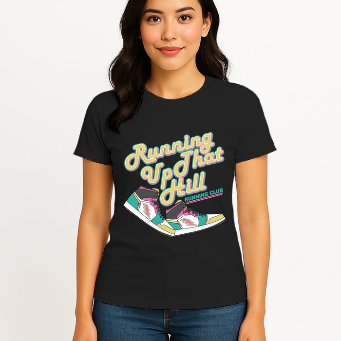 Running Up That Hill Retro Running Marathon Track Cross Womens T-Shirt