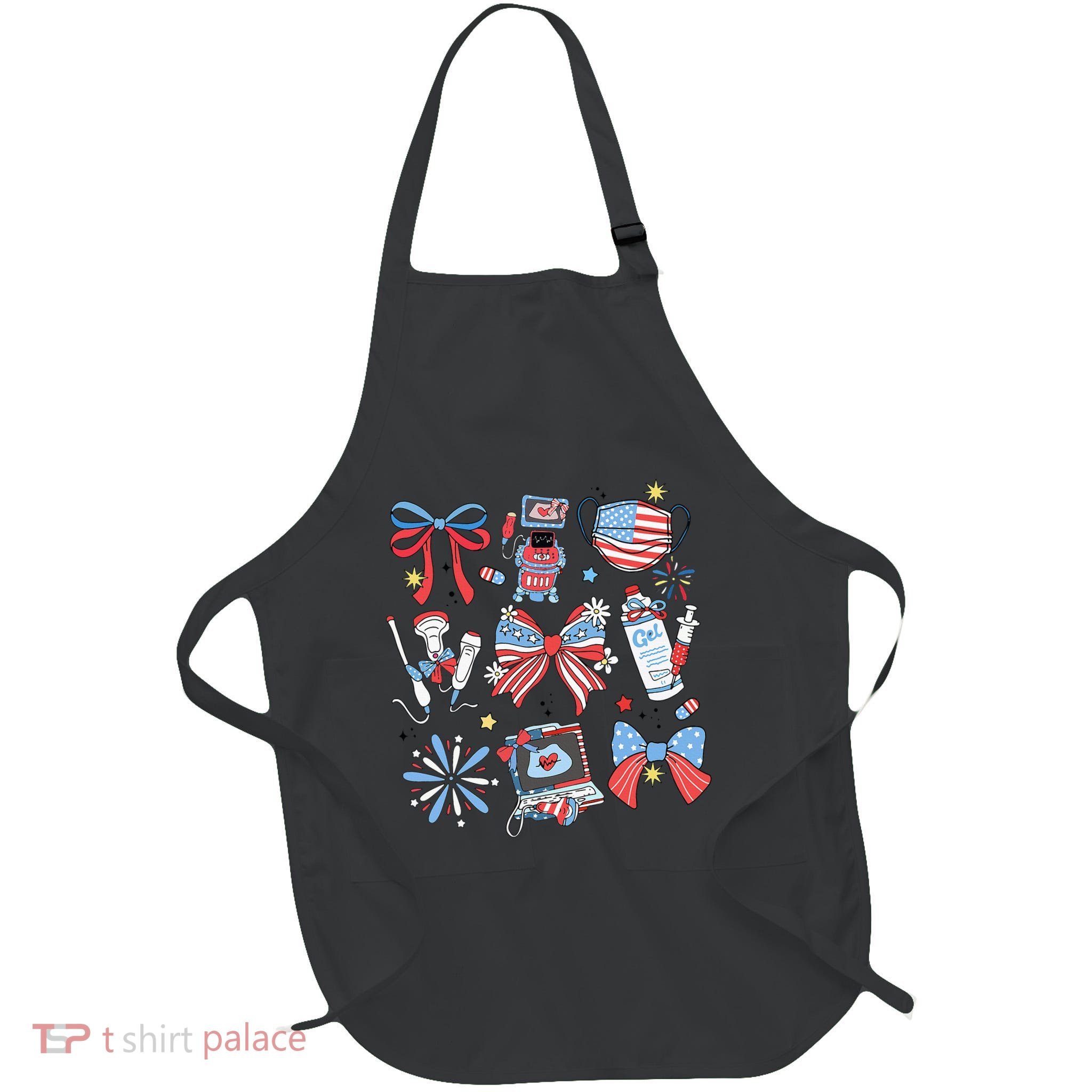 Retro Ultrasound Tech Coquette 4th Of July Sonographer Girly Full-Length Apron With Pockets
