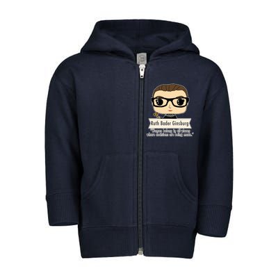 Ruth Bader Ginsburg Cute Cartoon Quote Toddler Zip Fleece Hoodie