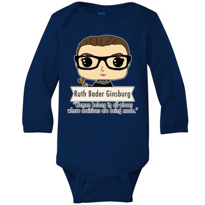 Ruth Bader Ginsburg Cute Cartoon Quote Baby Long Sleeve Bodysuit