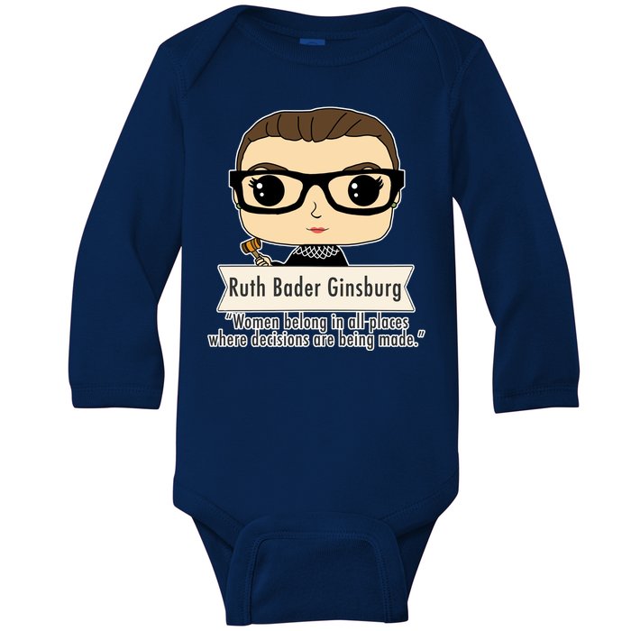 Ruth Bader Ginsburg Cute Cartoon Quote Baby Long Sleeve Bodysuit