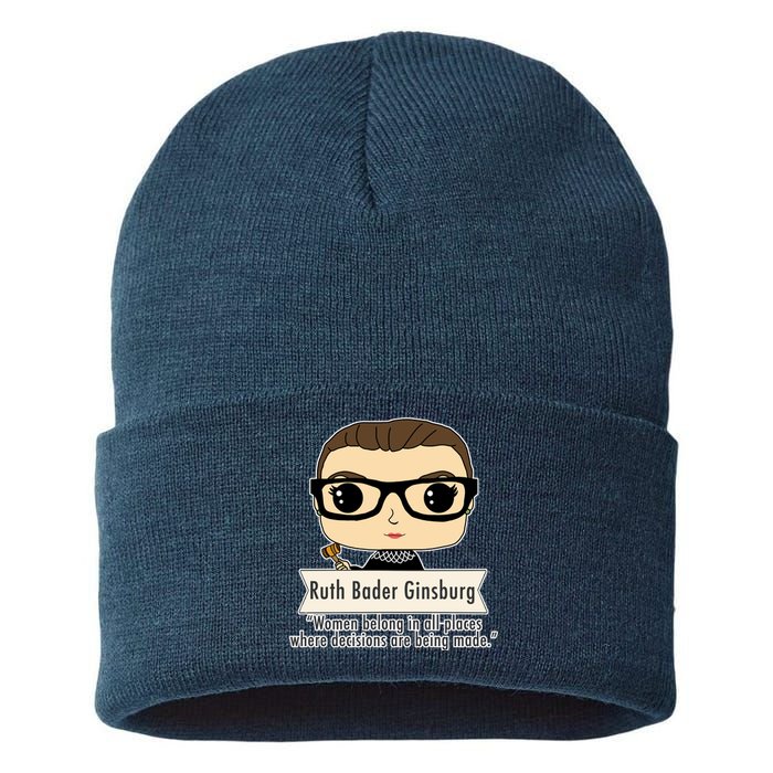 Ruth Bader Ginsburg Cute Cartoon Quote Sustainable Knit Beanie