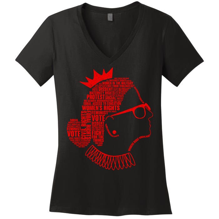 Ruth Bader Ginsburg Face Quotes Red Women's V-Neck T-Shirt