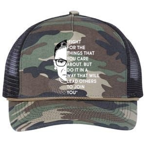 Ruth Bader Ginsburg Fight the Things You Care About Quote Retro Rope Trucker Hat Cap