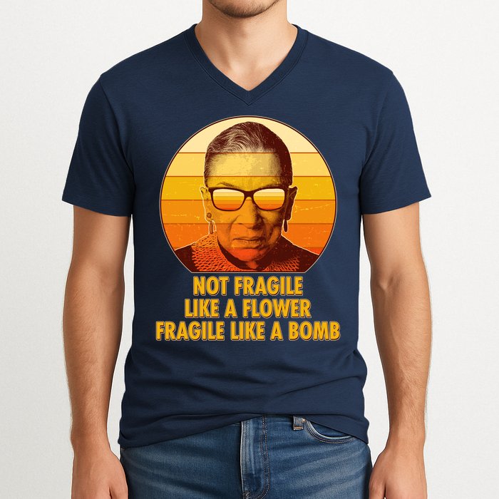 Ruth Bader Ginsburg Fragile Like A Bomb Tribute  V-Neck T-Shirt