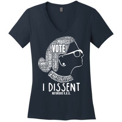 Ruth Bader Ginsburg I Dissent Notorious RBG Tribute Quotes Women's V-Neck T-Shirt