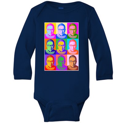 Ruth Bader Ginsburg RBG Pop Art Tribute Baby Long Sleeve Bodysuit