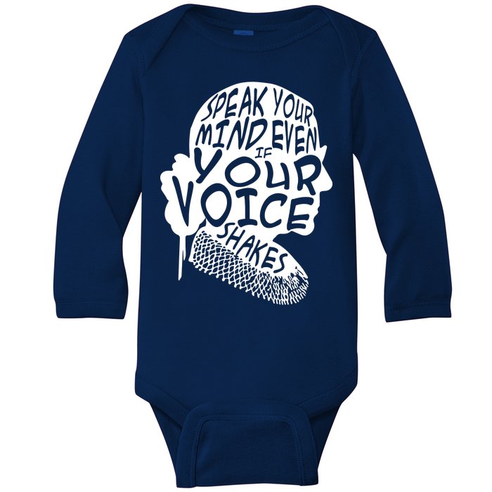 Ruth Bader Ginsburg Speak Your Mind  Baby Long Sleeve Bodysuit