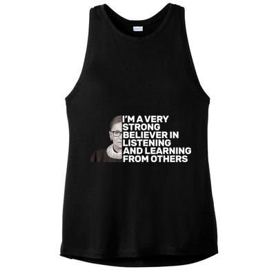 Ruther Bader Ginsburg Listens And Learns Ladies PosiCharge Tri-Blend Wicking Tank