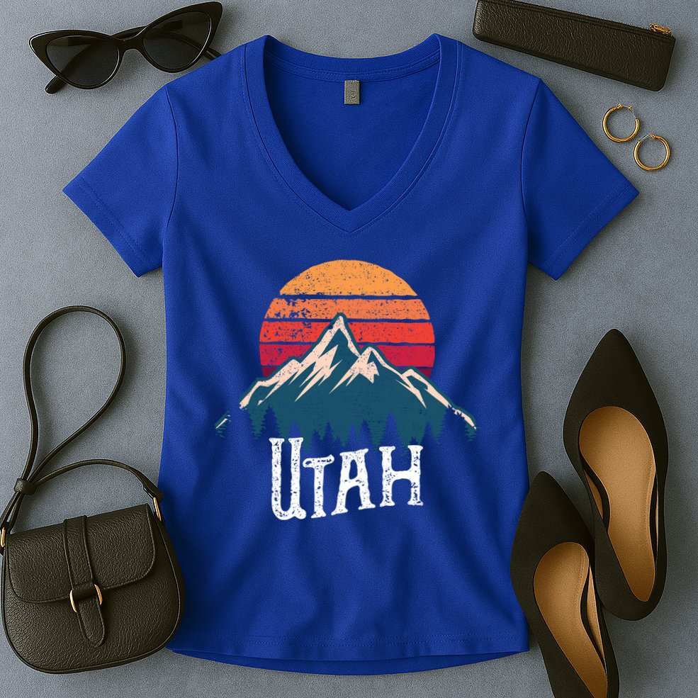 Retro Utah Ut Mountains Outdoor Wildness Funny Gift Women's V-Neck T-Shirt