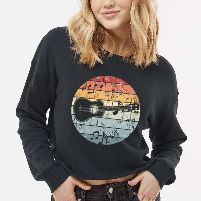 Retro Uke Ukulele Player Funny Ukulele Music Cropped Pullover Crew