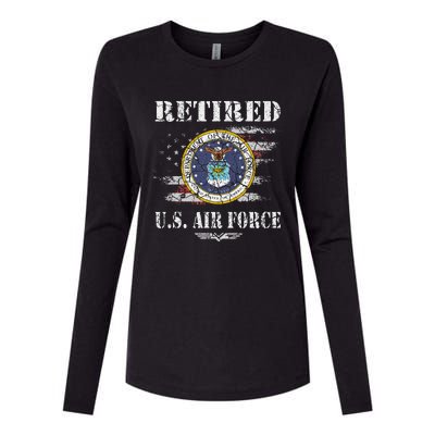 Retired Us Veteran Usaf Veteran Flag Womens Cotton Relaxed Long Sleeve T-Shirt