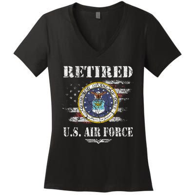 Retired Us Veteran Usaf Veteran Flag Women's V-Neck T-Shirt