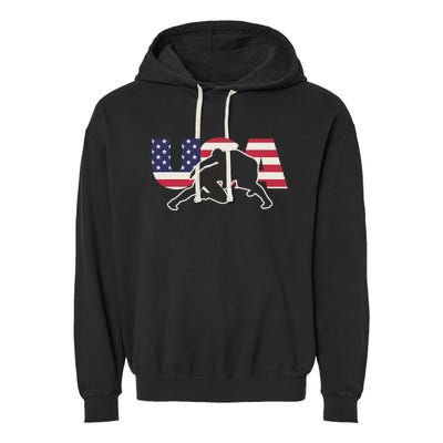 Retro USA Wrestling Apparel  American Gifts for US Wrestler  Garment-Dyed Fleece Hoodie