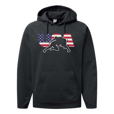 Retro USA Wrestling Apparel  American Gifts for US Wrestler  Performance Fleece Hoodie