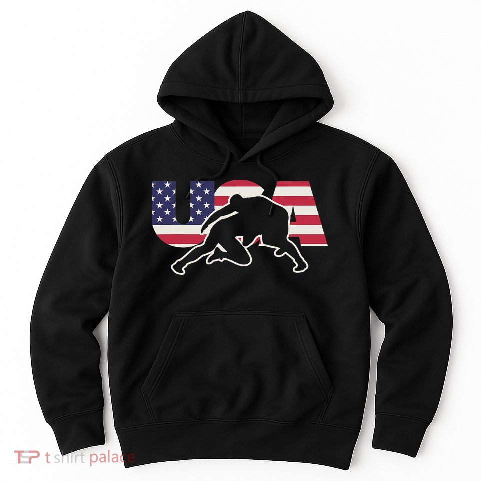 Retro USA Wrestling Apparel  American Gifts for US Wrestler  Hoodie