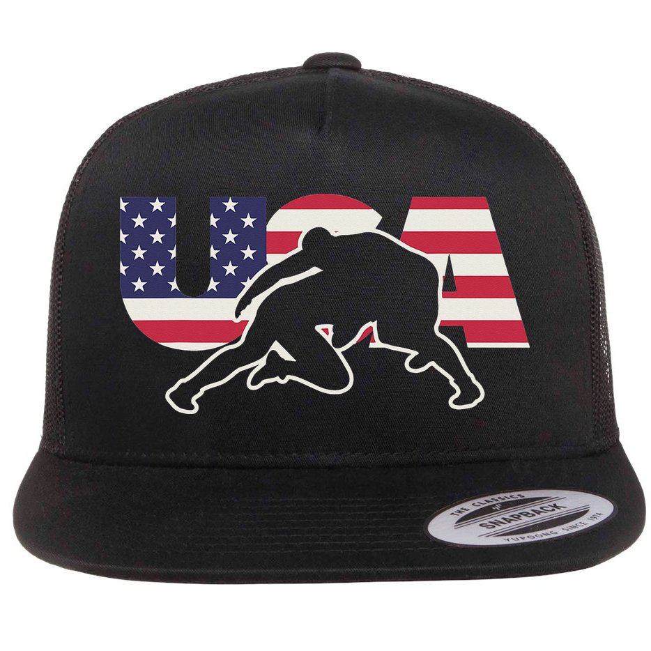 Retro USA Wrestling Apparel  American Gifts for US Wrestler  Flat Bill Trucker Hat
