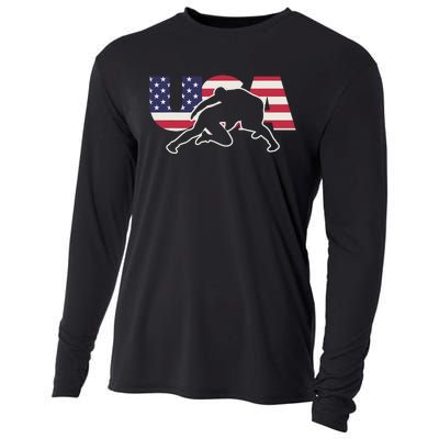 Retro USA Wrestling Apparel  American Gifts for US Wrestler  Cooling Performance Long Sleeve Crew