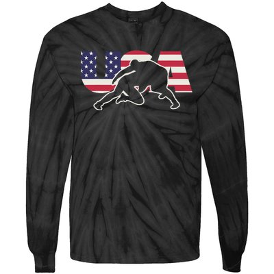 Retro USA Wrestling Apparel  American Gifts for US Wrestler  Tie-Dye Long Sleeve Shirt