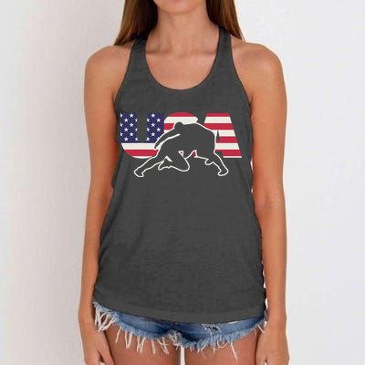 Retro USA Wrestling Apparel  American Gifts for US Wrestler  Women's Knotted Racerback Tank